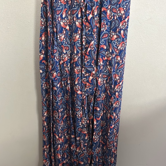 Zesica women blue, orange & cream paisley boho festival maxi wrap dress - Picture 9 of 12